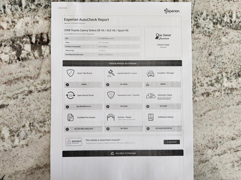 Toyota Camry Solara SLE 2D Convertible V6 2008