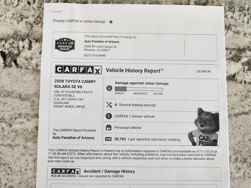 Toyota Camry Solara SLE 2D Convertible V6 2008