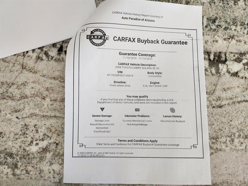 Toyota Camry Solara SLE 2D Convertible V6 2008