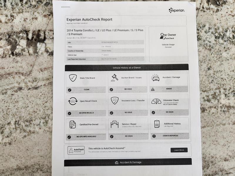 Toyota Corolla S Plus 4D Sedan 2014