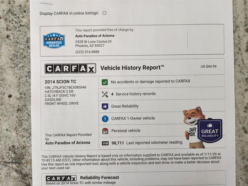 Scion tC Sports Coupe 6-Spd AT 2014