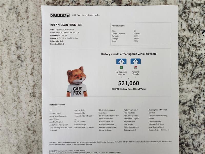 Nissan Frontier S Crew Cab 5AT 2WD 2017