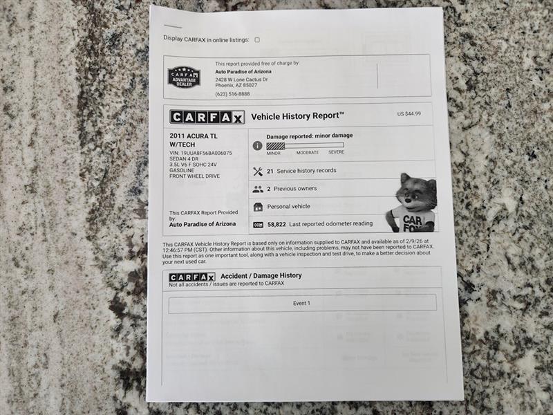 Acura TL 5-Speed AT with Tech Package 2011