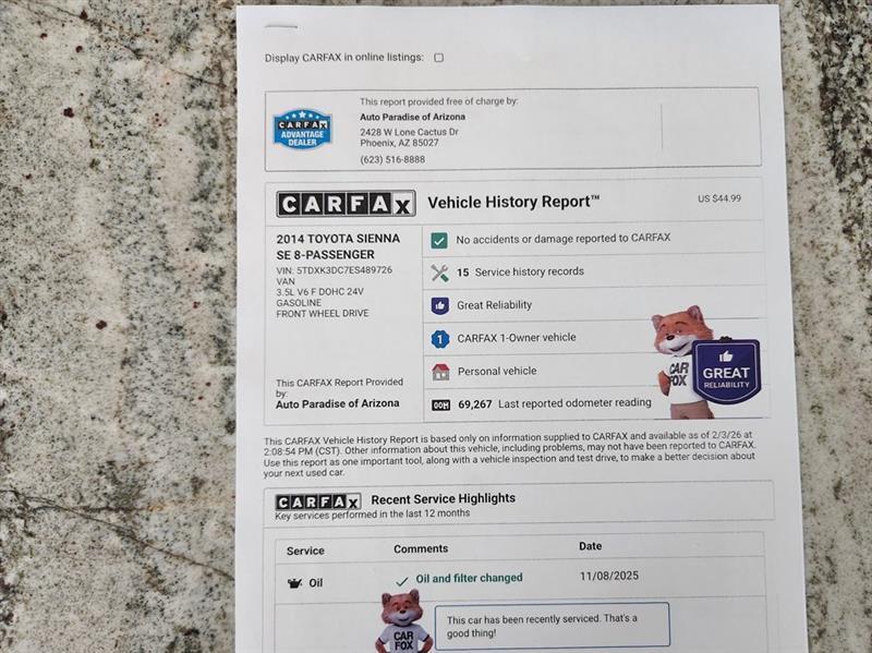 Toyota Sienna SE 8-Passenger 2014