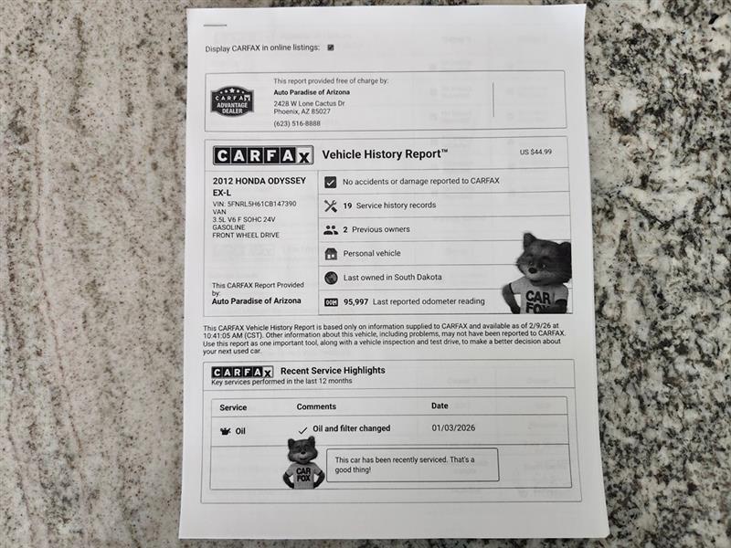 Honda Odyssey EX-L 2012