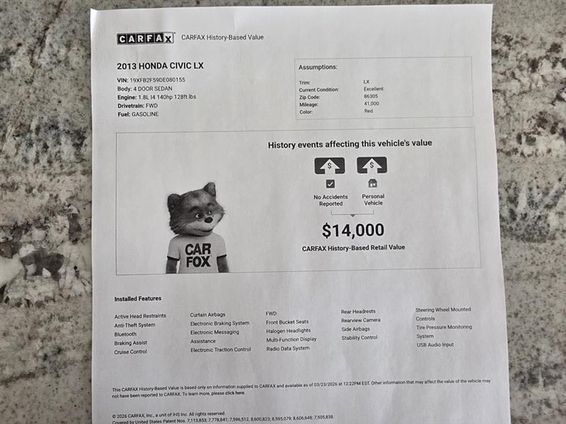 Honda Civic LX Sedan 5-Speed AT 2013