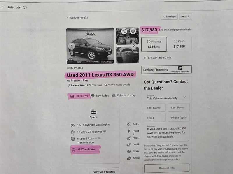 Lexus RX 350 AWD 2010