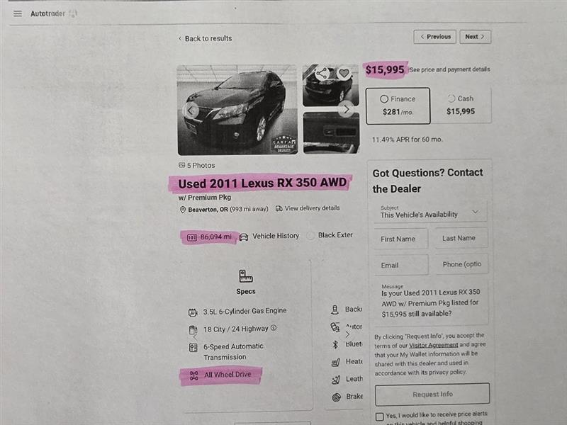 Lexus RX 350 AWD 2010