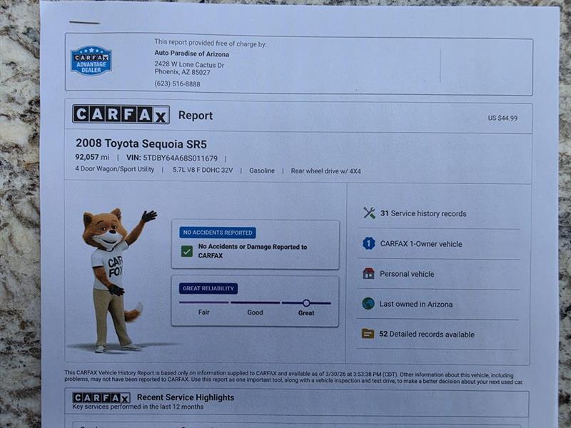 Toyota Sequoia SR5 5.7L 4WD 2008