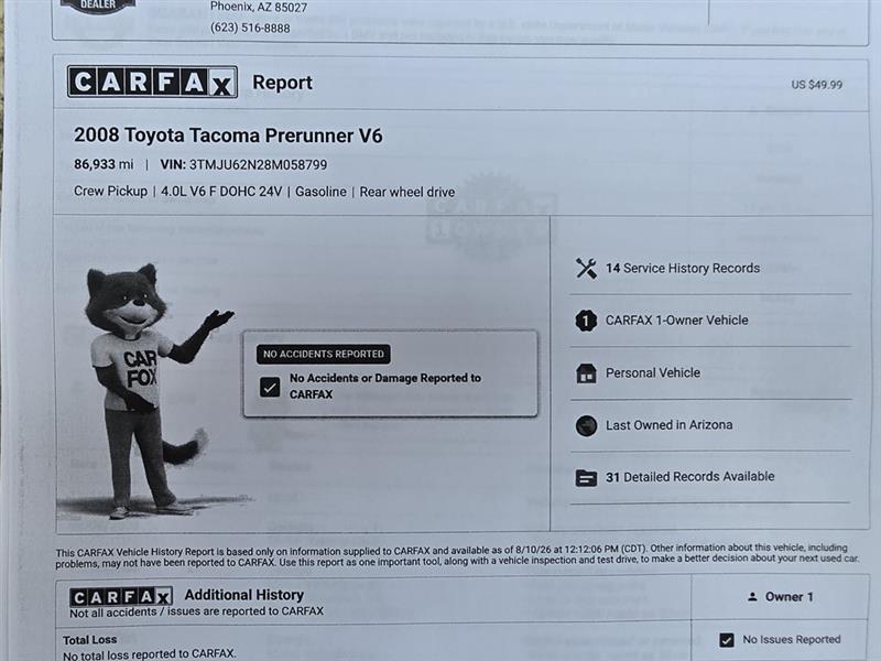 Toyota Tacoma PreRunner Double Cab V6 Auto 2WD 2008