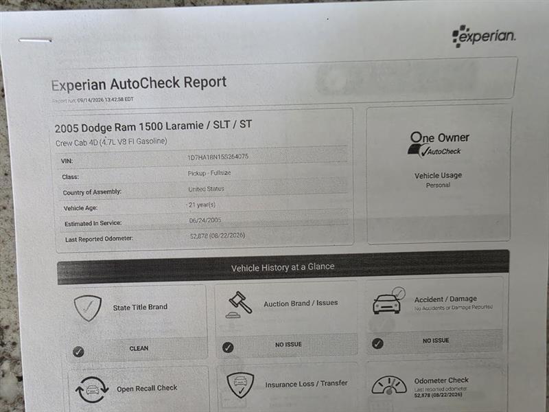 Dodge Ram 1500 SLT Quad Cab Long Bed 2WD 2005