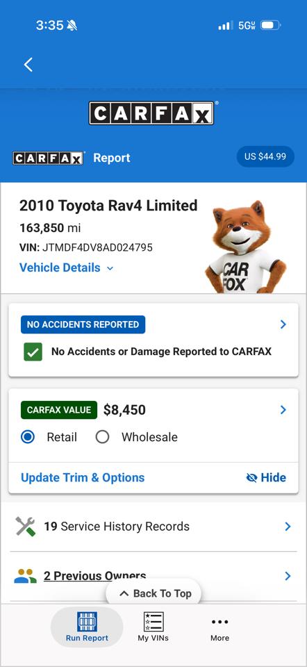 Toyota RAV4 Limited I4 4WD 2010