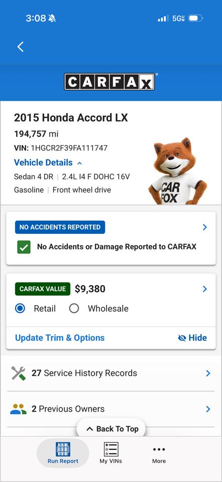Honda Accord LX Sedan CVT 2015