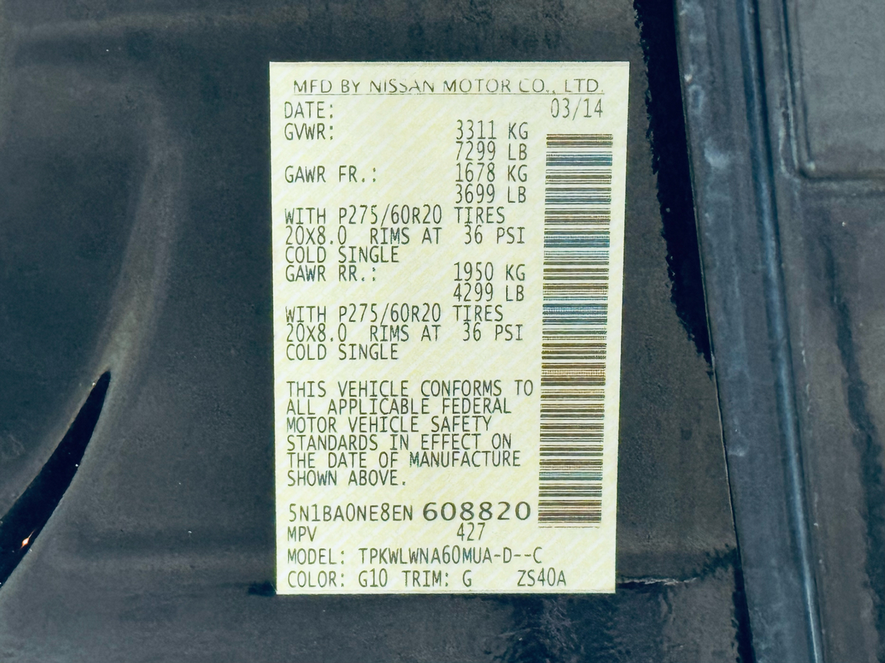 Nissan Armada 4WD 4dr Platinum 2014