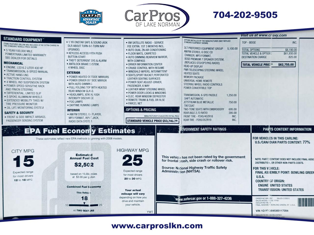 2008 Chevrolet Corvette 2dr Conv w/3LT