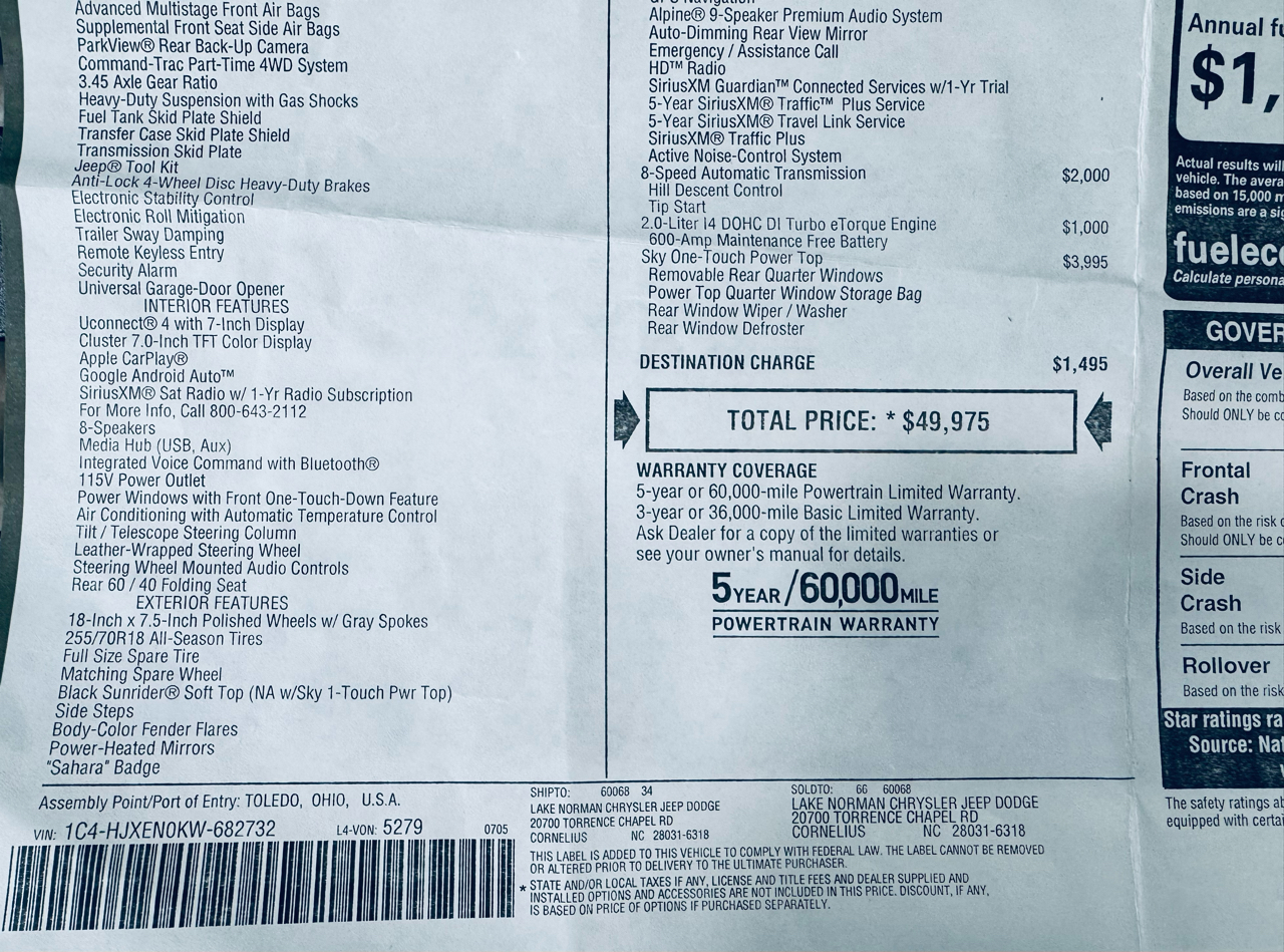 Jeep Wrangler Unlimited Sahara 4x4 2019