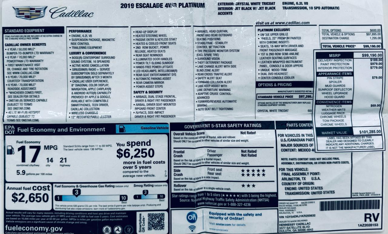 Cadillac Escalade 4WD 4dr Platinum 2019