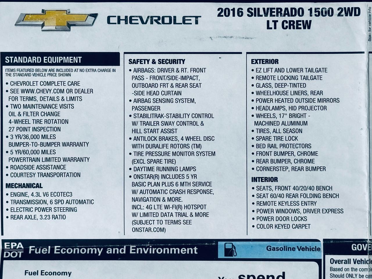 Chevrolet Silverado 1500 2WD Crew Cab 143.5" LT w/1LT 2016