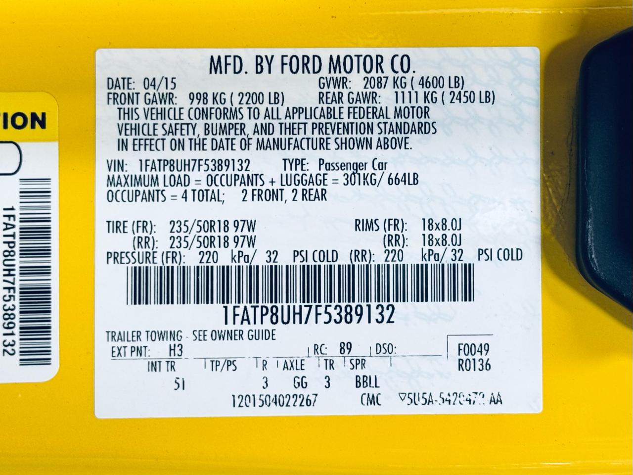 Ford Mustang 2dr Conv EcoBoost Premium 2015