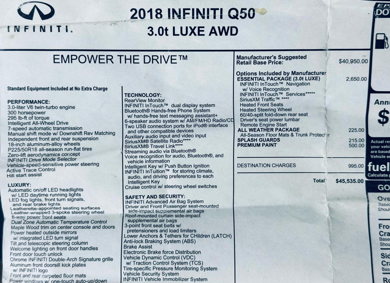 Infiniti Q50 3.0t LUXE AWD 2018