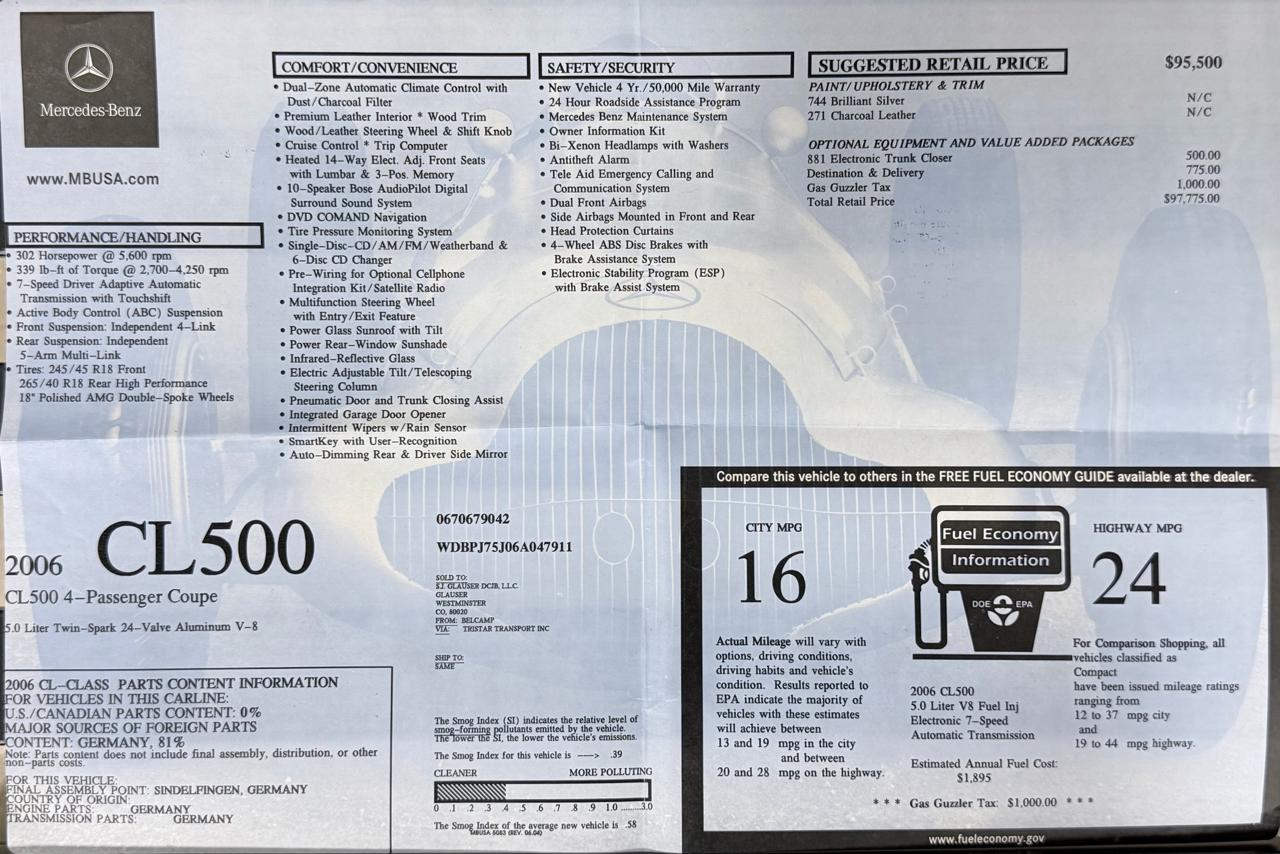 Mercedes-Benz CL-Class 2dr Cpe 5.0L 2006
