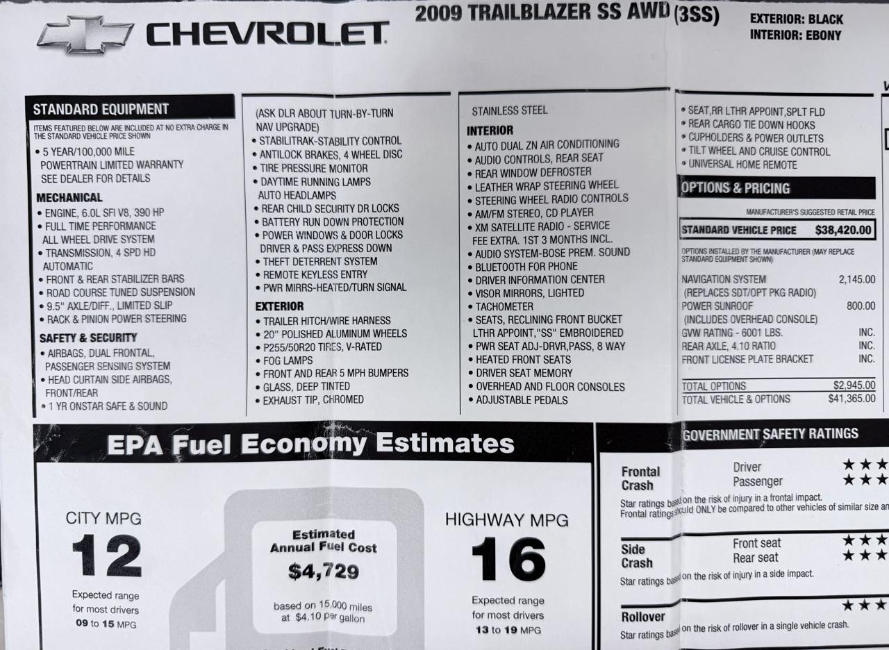 Chevrolet TrailBlazer 4WD 4dr SS 2009