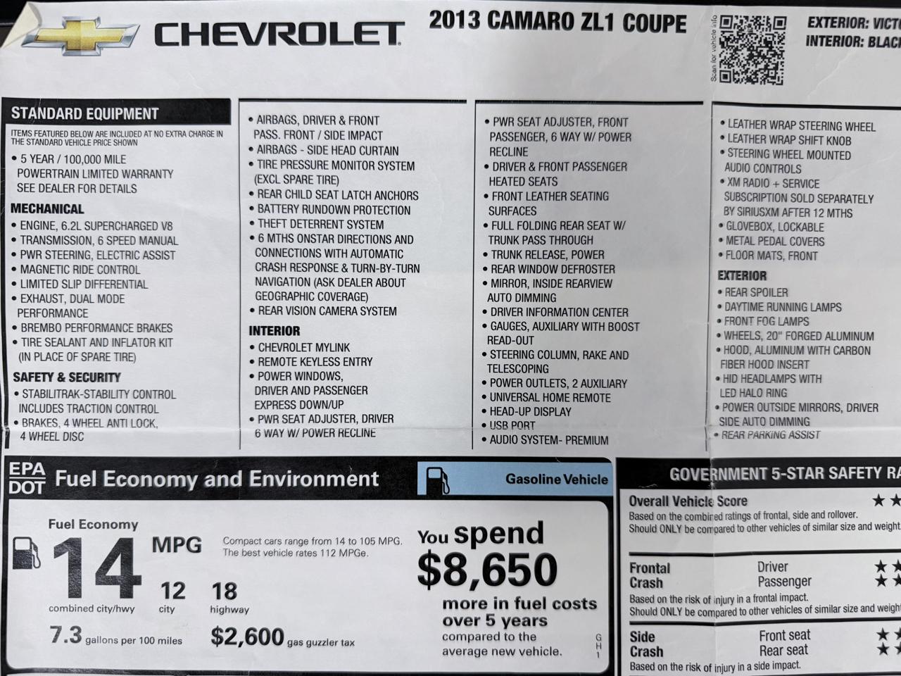Chevrolet Camaro 2dr Cpe ZL1 2013