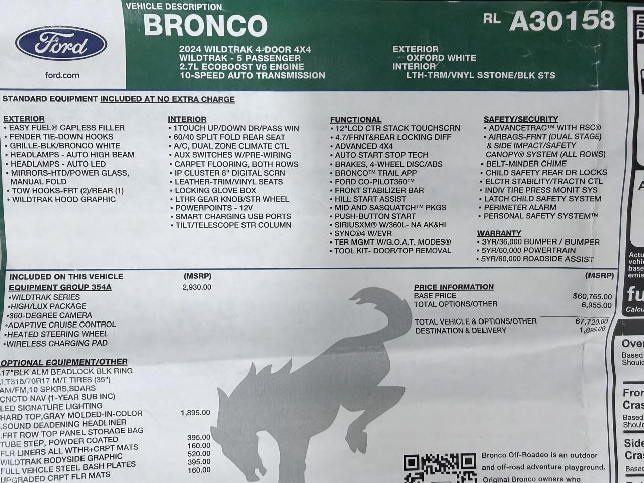 Ford Bronco Wildtrak 4 Door Advanced 4x4 2024