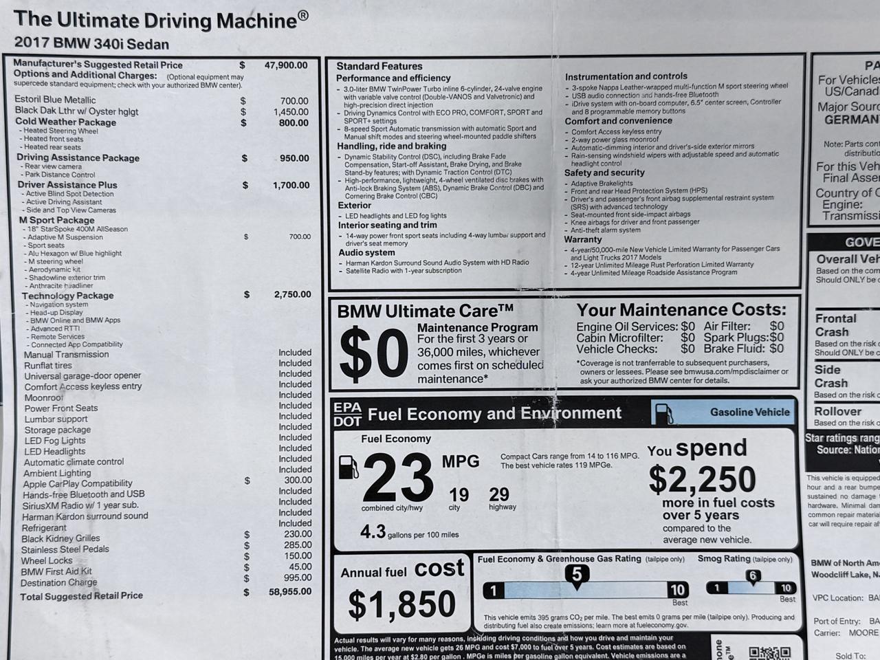 BMW 3 Series 340i Sedan 2017