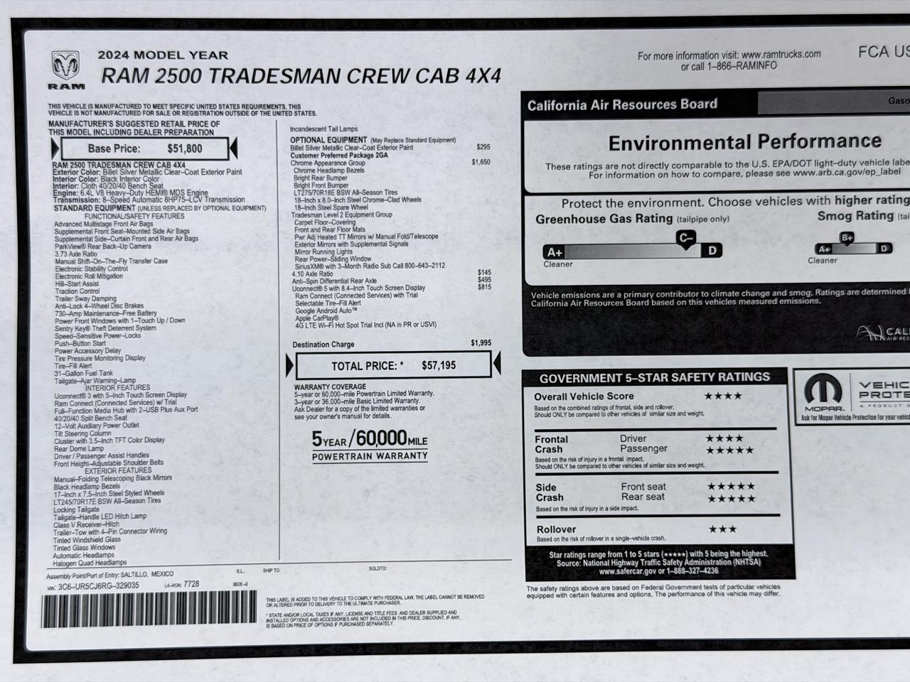 RAM 2500 Tradesman 4x4 Crew Cab 6'4" Box 2024