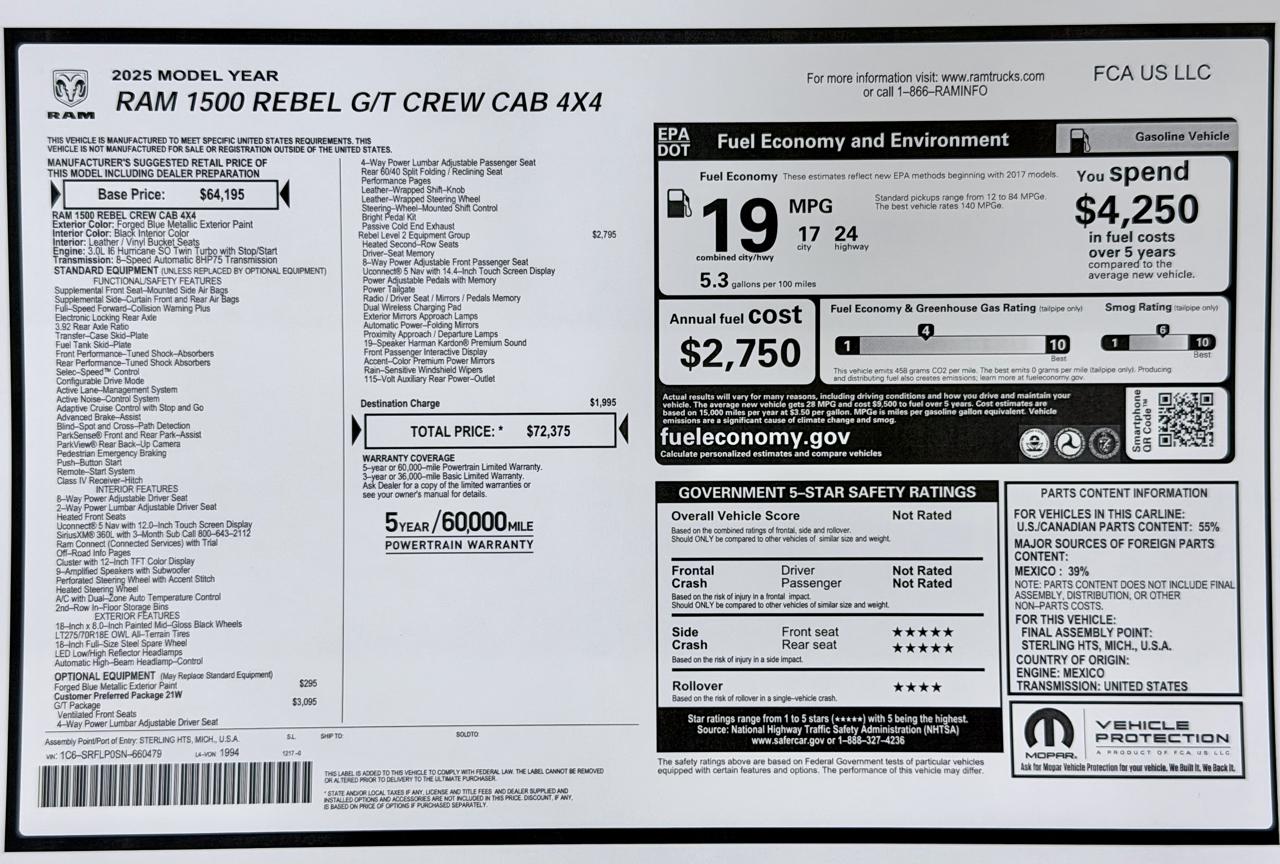 RAM 1500 Rebel 4x4 Crew Cab 5'7" Box 2025
