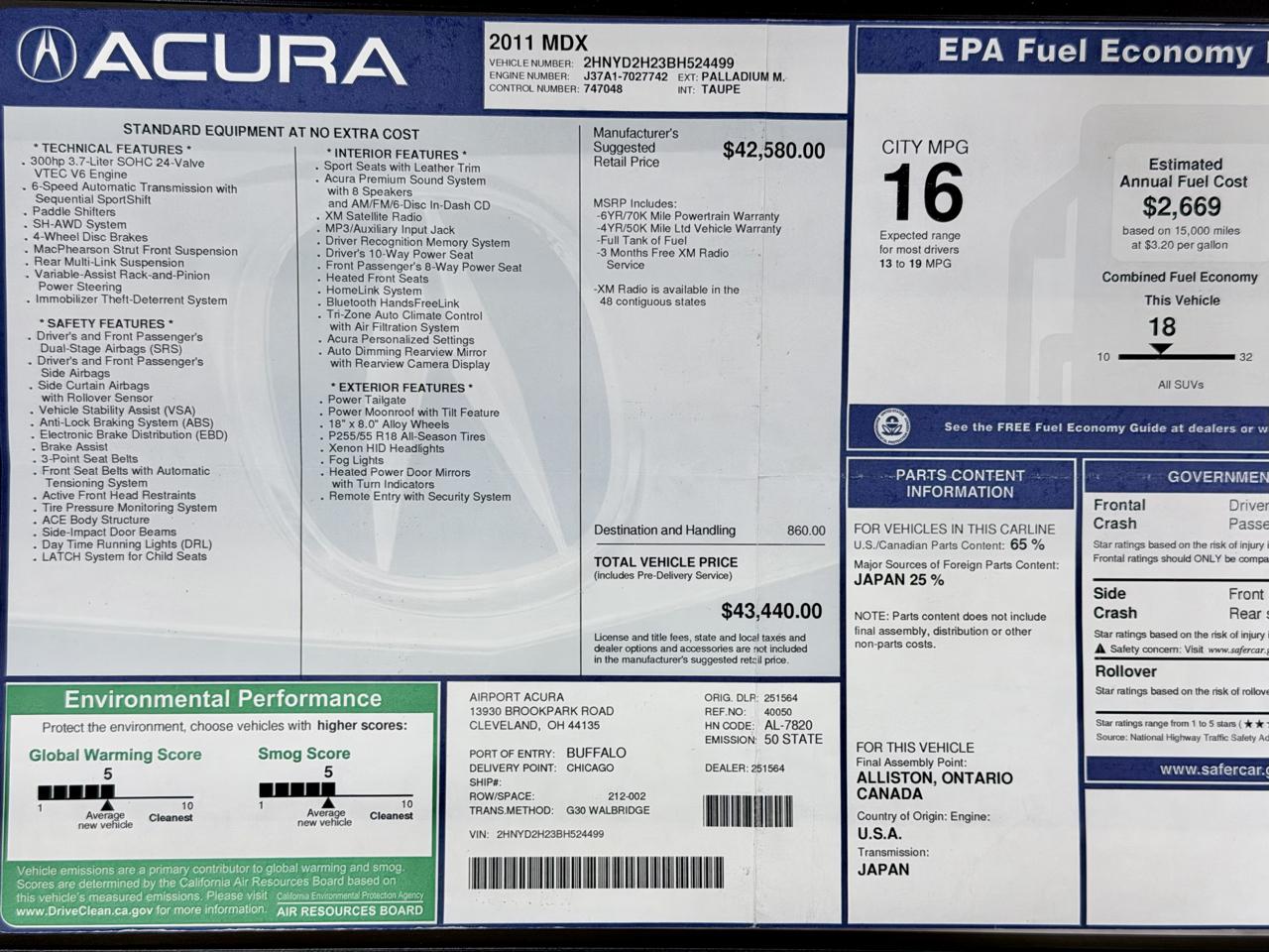 Acura MDX AWD 4dr 2011