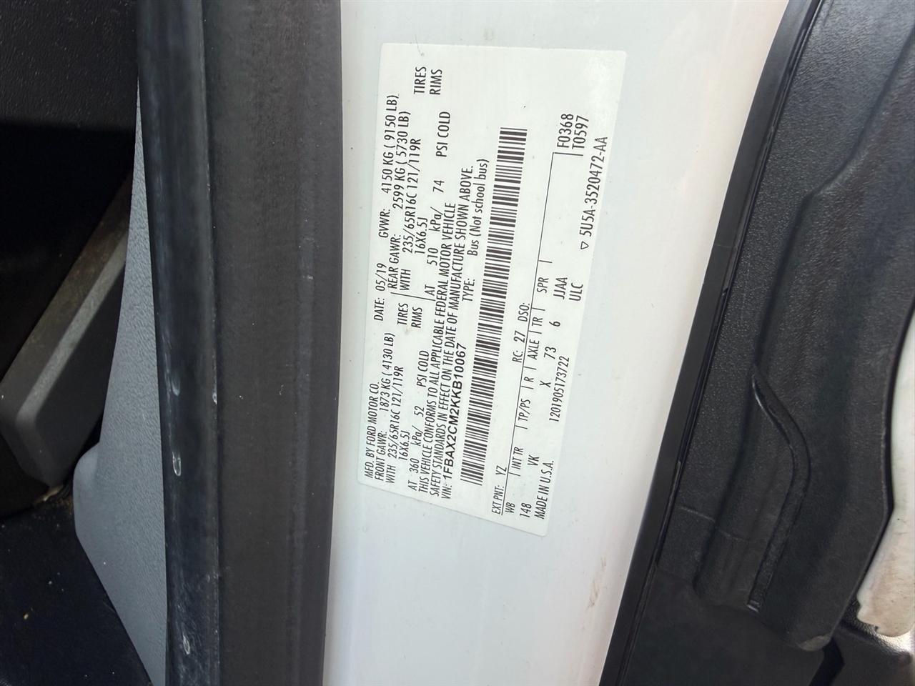 Ford Transit Passenger Wagon T-350 148" Med Roof XL Sliding RH Dr 2019