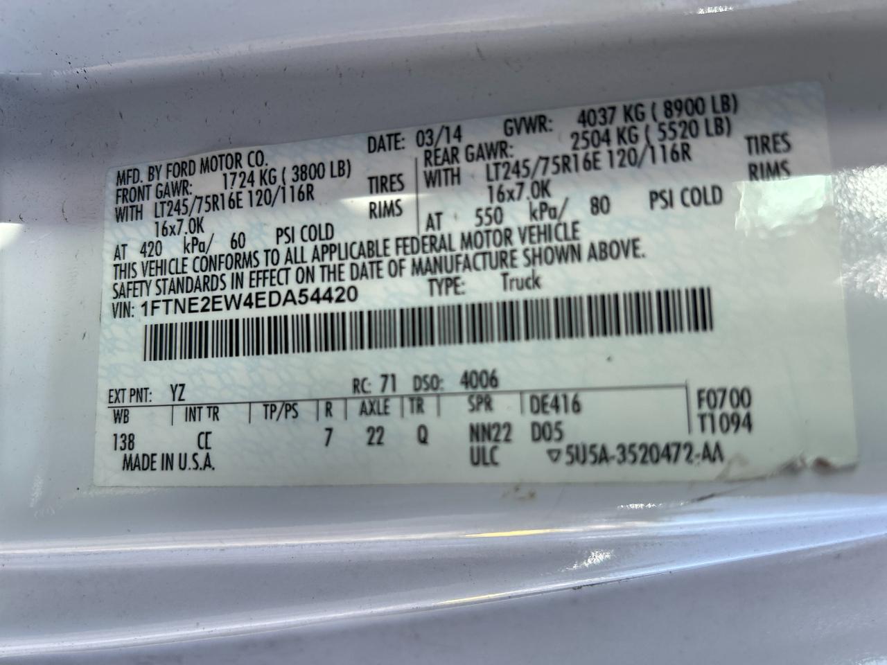 Ford Econoline Cargo Van E-250 Recreational 2014