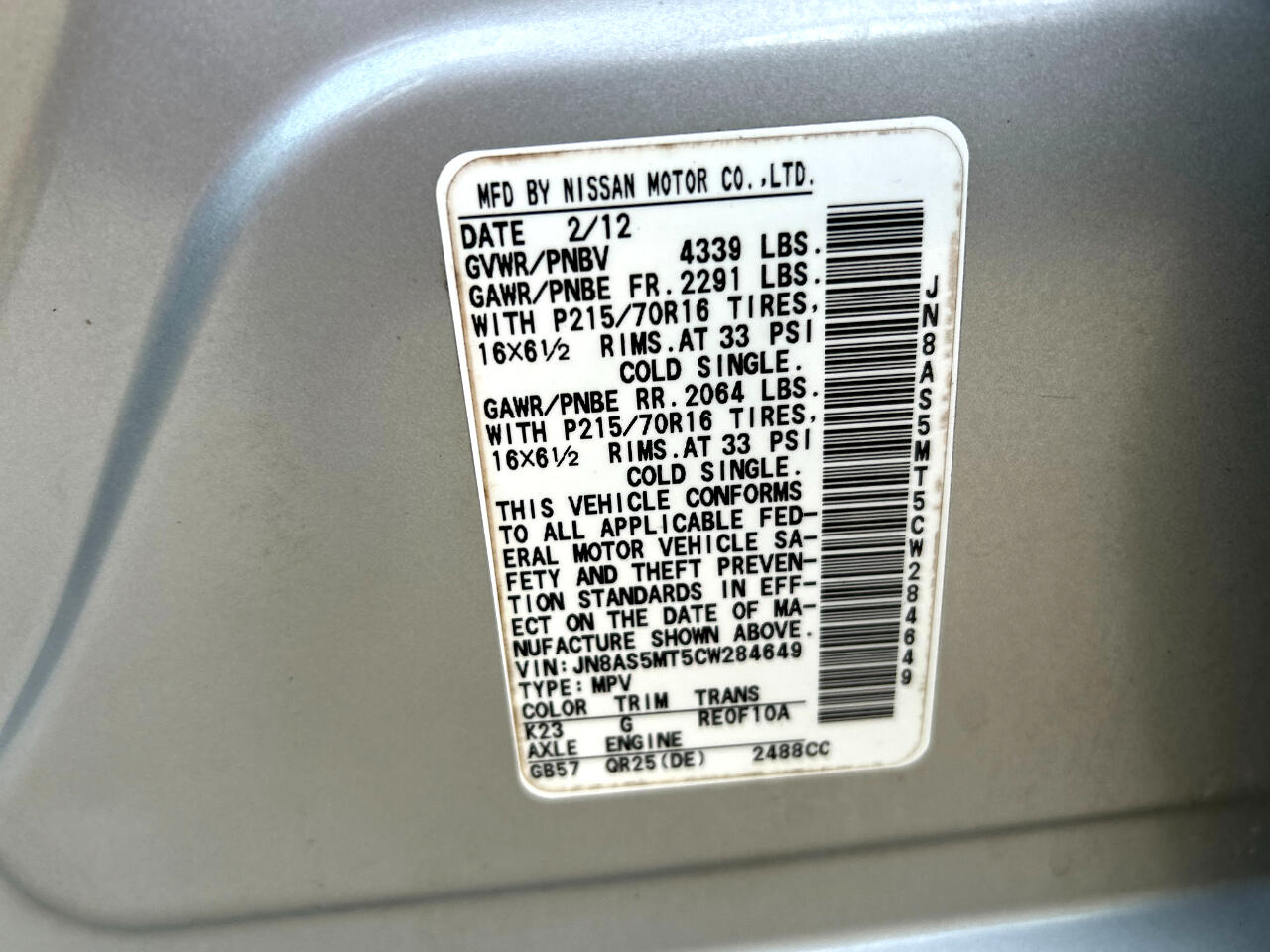 Nissan Rogue FWD 4dr S 2012