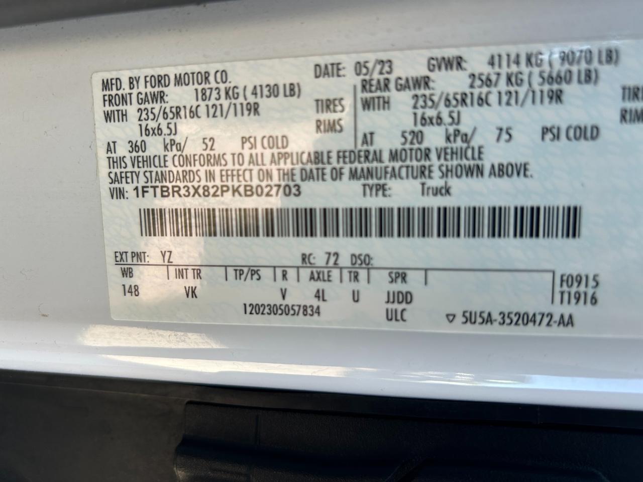 Ford Transit Cargo Van T-250 148" EL Hi Rf 9070 GVWR RWD 2023