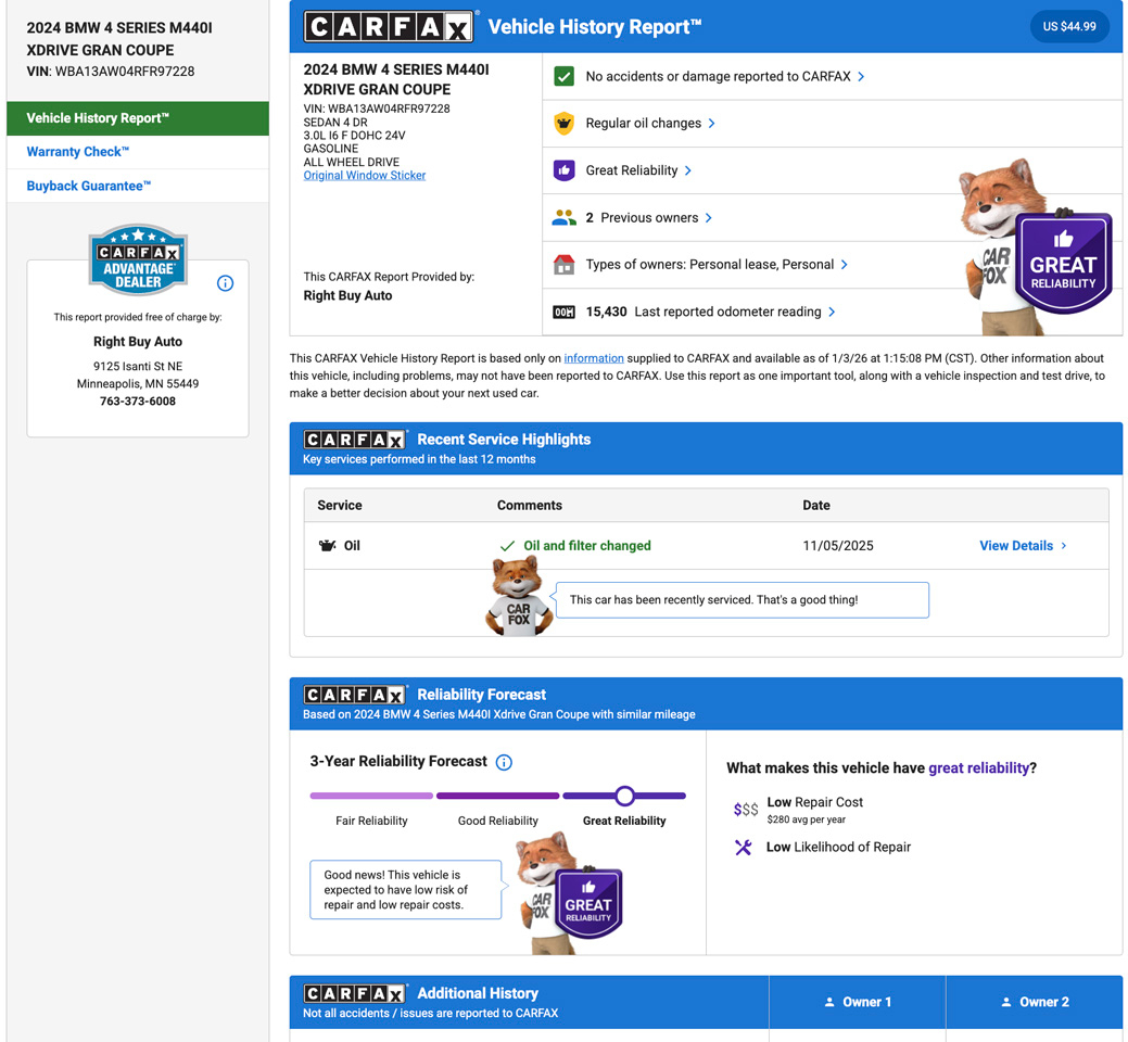 BMW 4-Series Gran Coupe M440i xDrive 2024