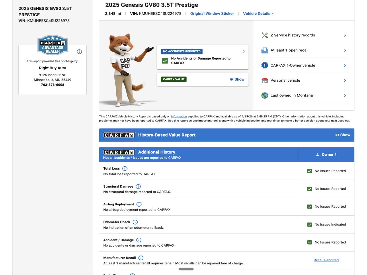 Genesis GV80 3.5T Prestige AWD 2025