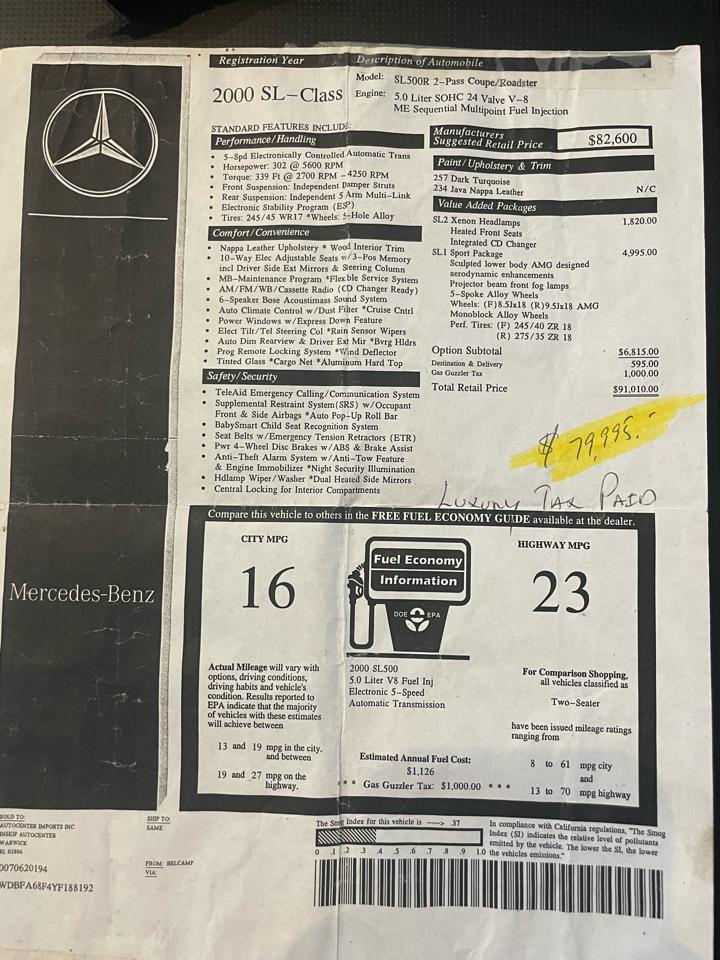 Mercedes-Benz SL-Class SL500 2000