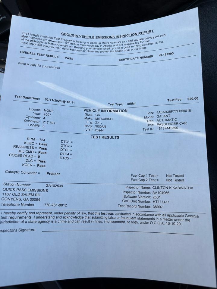 Mitsubishi Galant 4dr Sdn I4 SE 2007