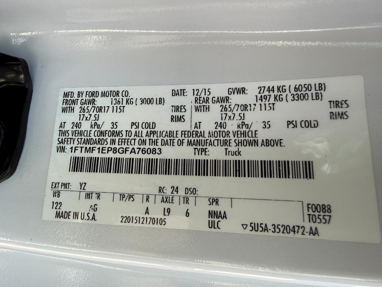 Ford F-150 XL 6.5-ft. Bed 4WD 2016