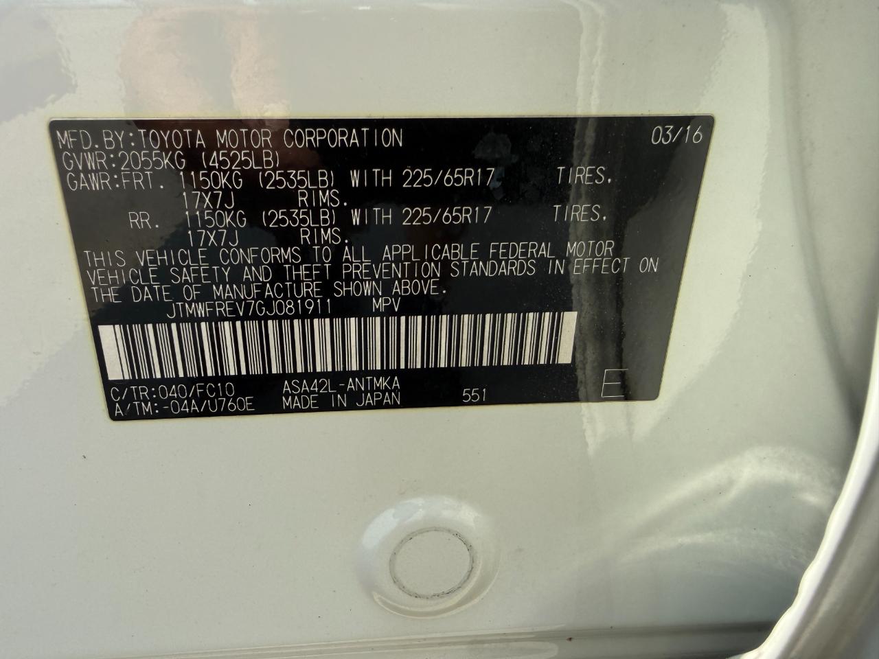 Toyota RAV4 XLE FWD 2016