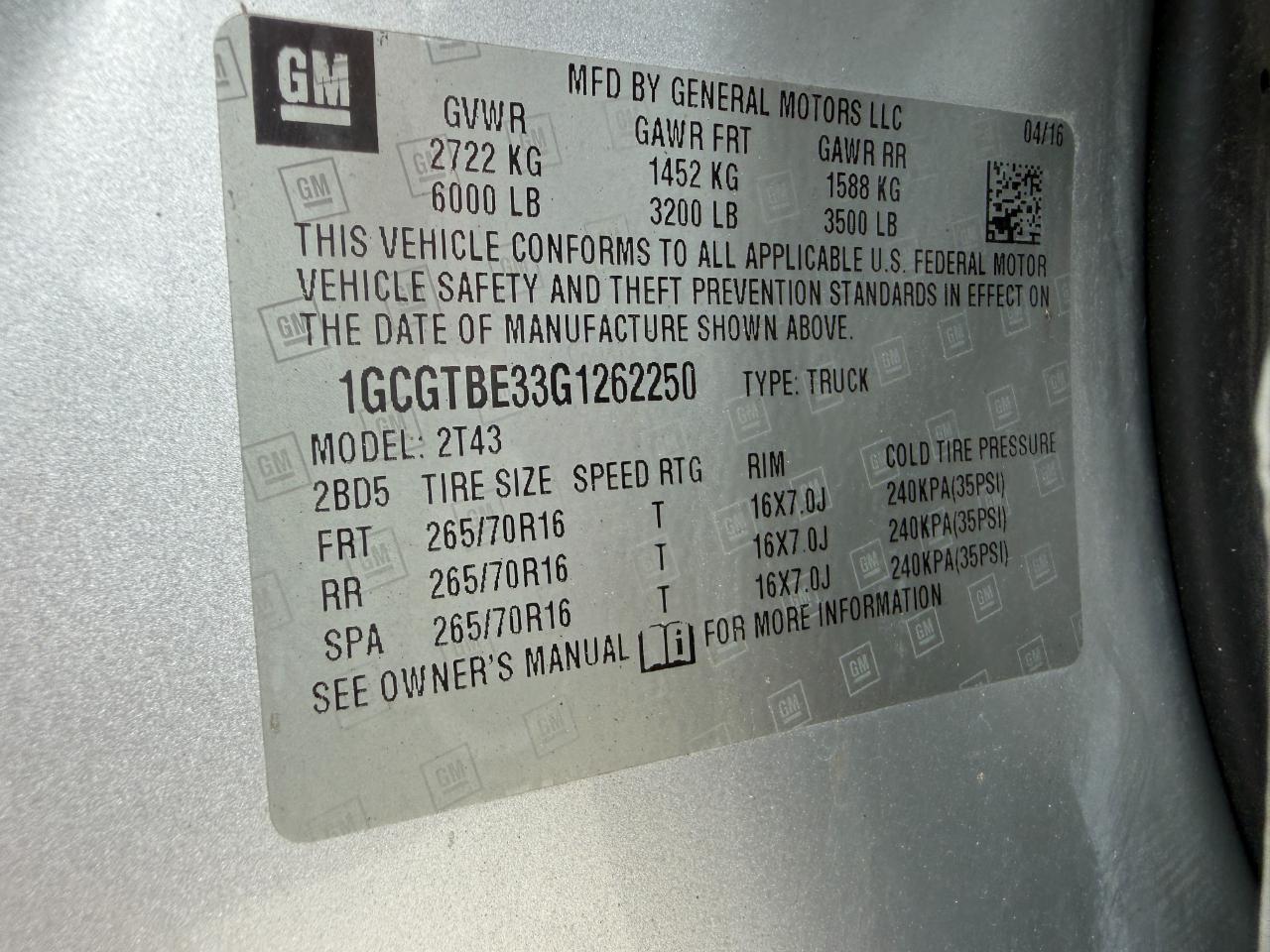 Chevrolet Colorado Work Truck Crew Cab 4WD Short Box 2016