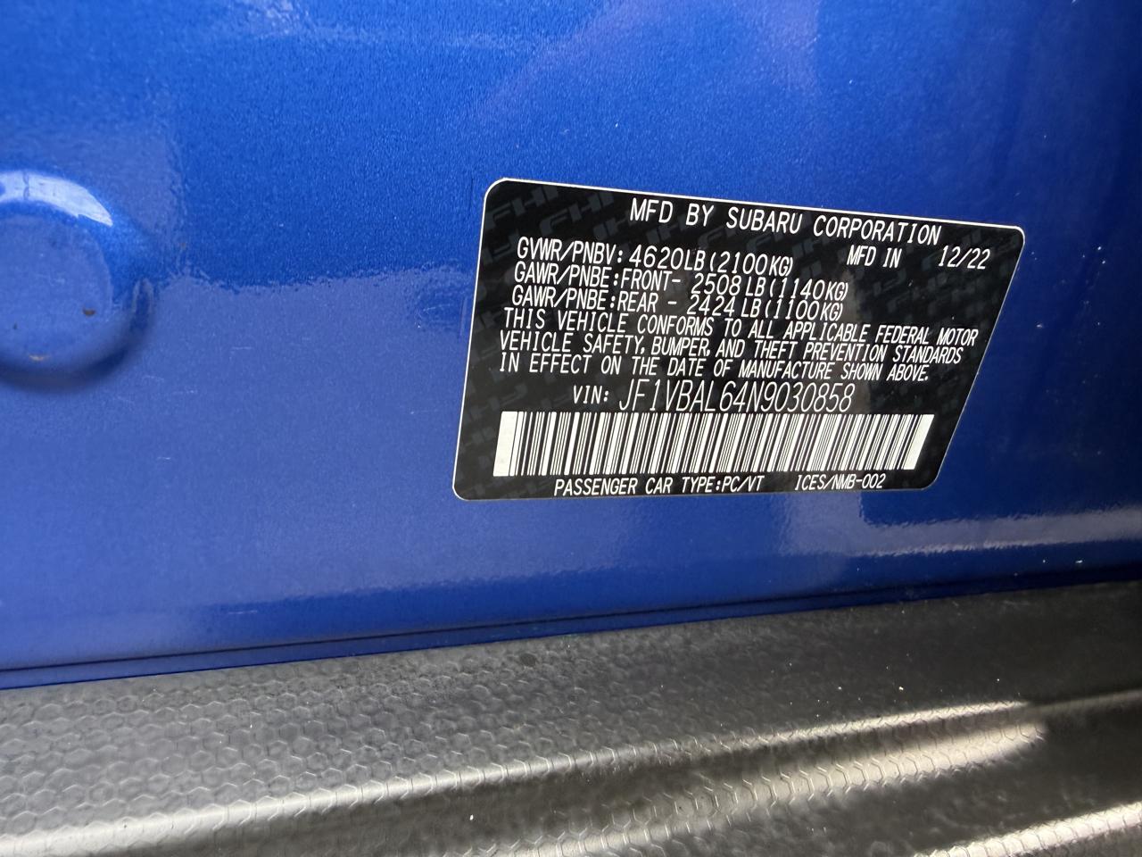 Subaru WRX Limited 6M 2022