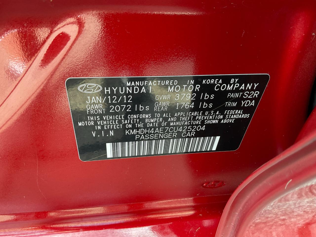 Hyundai Elantra 4dr Sdn Auto GLS 2012