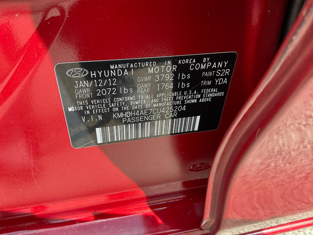 Hyundai Elantra 4dr Sdn Auto GLS 2012