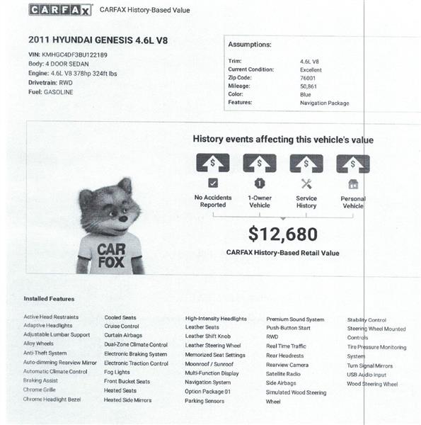 Hyundai Genesis 4.6L 2011 Hyundai Genesis 4.6L 2011