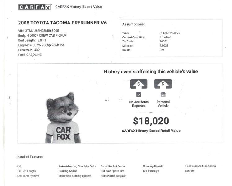 2008 Toyota Tacoma PreRunner Double Cab V6 Auto 2WD