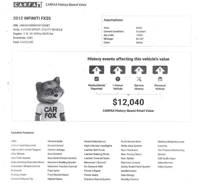 2012 Infiniti FX FX35 AWD