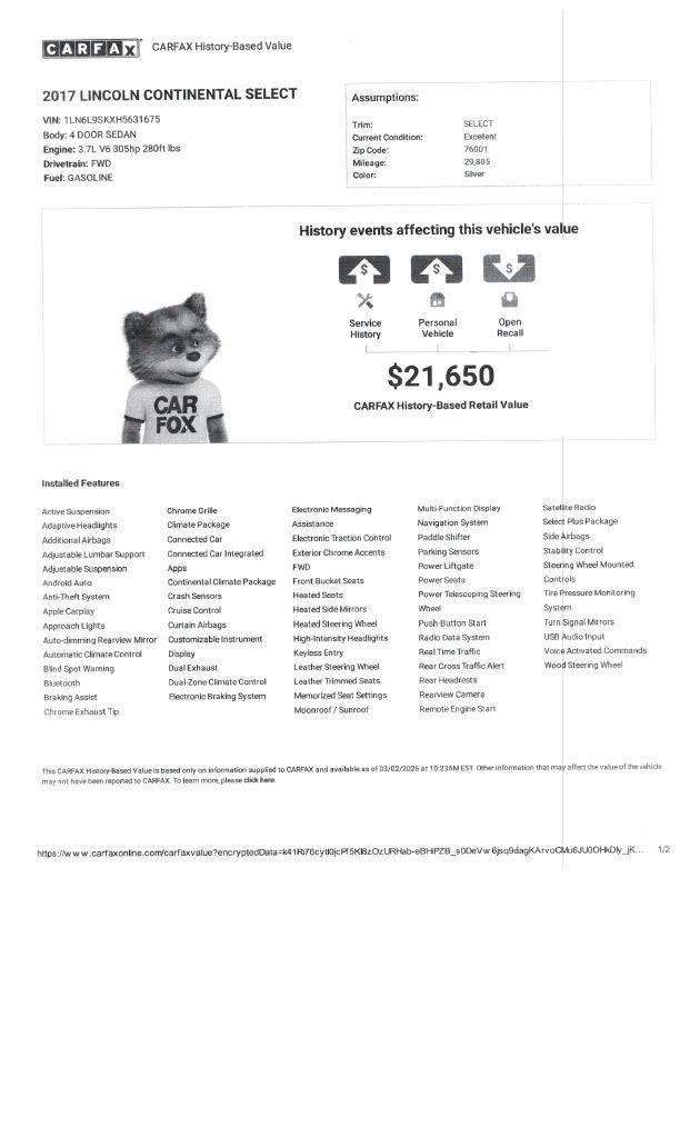 Lincoln Continental Select 2017